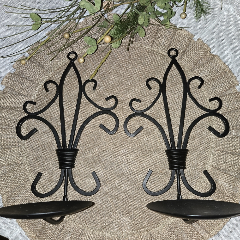 Black Wrought Iron Wall Sconce Set